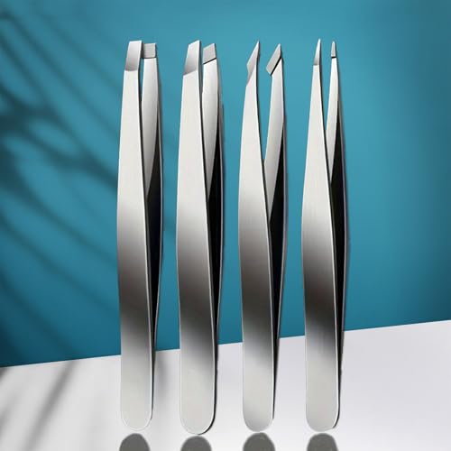 4 Pack Stainless Steel Tweezers Set for Eyebrow Shaping Facial Hair Removal Ingrown Hair Splinter Precision Grooming Tools