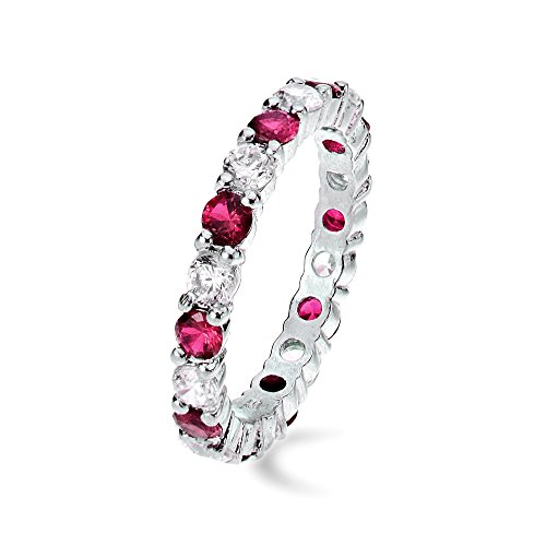 Ice Gems Sterling Silver Created Ruby and Cubic Zirconia Wedding Band Ring2
