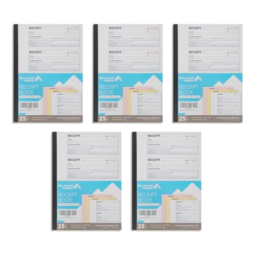 Blue Summit Money Rent Receipt Book with Carbon Copies, Receipt Books 3 Part Carbonless for Landlords, Small Business, and Payments, Paper Triplicate Copies, 11x7.5'',100 per Book, 500 Total, 5 Pack,