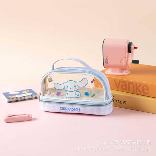Image of Jade Dog Cartoon Storage Pen Bag - Large Capacity Transparent Double Layer Portable Stationery Case - Blue Pencil Case for Girls & Boys Multifunctional Soft Pouch for School Kids