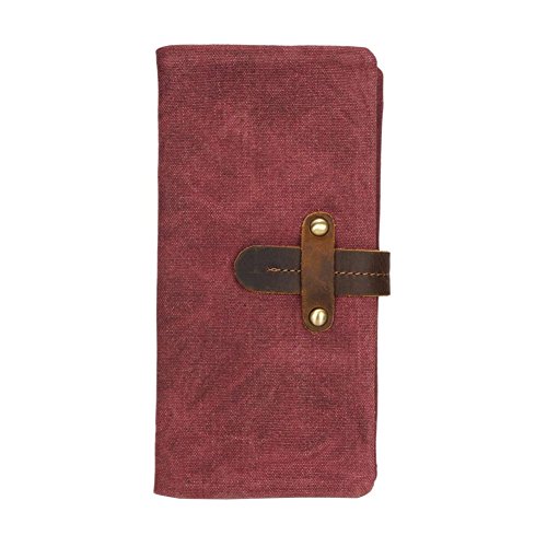 VRIKOO Mens Long Wallet Canvas Leather Bifold Slim Clutch Purse Bag with Card Holder for Women