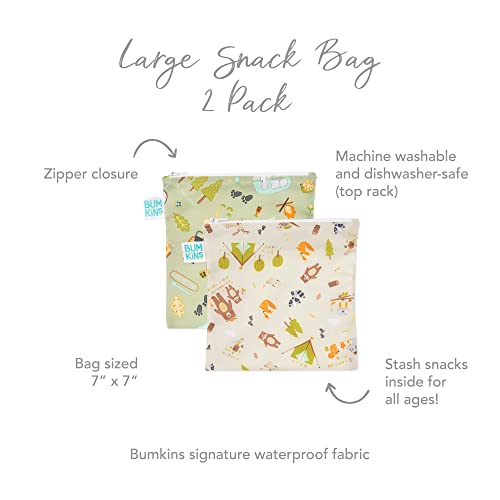 Bumkins SBL2-N60 Reusable Sandwich And Snack Bags, For Kids School Lunch And For Adults Portion, Washable Fabric, Waterproof Cloth Zip Bag, Travel Pouch, Food-Safe Storage, Large 2-Pk Green Camp Friends thumb #4