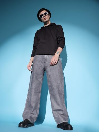 Image of The Indian Garage Co Men Baggy Solid Mid-Rise Stretchable Jeans