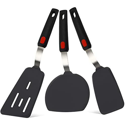 Juego de 3 espátulas de silicona resistentes al calor, espátulas antiarañazos para utensilios de cocina antiadherentes, utensilios de cocina de espátula de goma para huevos, hamburguesas, pescado