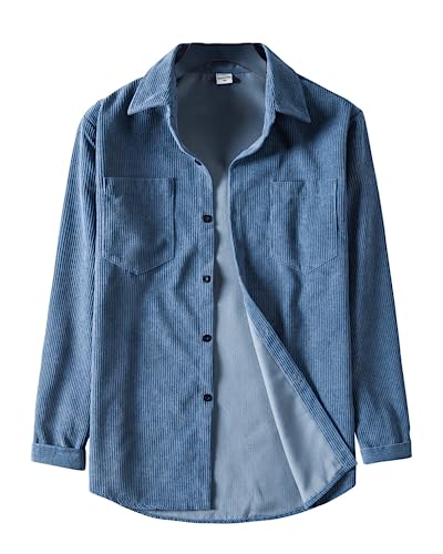 Image of RINTONIX Mens Solid Long Sleeve Ribbed Button Down Corduroy Shirt Jacket Casual Spring Fall Pocket Shacket Jacket