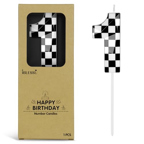 Number 1 Racing Cars Birthday Candles,2.68 Inch Black White Checkered Birthday Number Candles, Cool Racing Themed Number Candles for Boys and Girls, Kids Race Car Themed Party Decorations Supplies