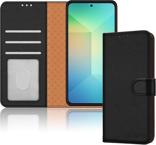 iCatchy for Samsung S25 / S24 Case Leather Wallet Book Flip Folio Stand View Magnetic Protect RFID Blocking Cover Compatible With Galaxy S25 / S24 Phone Case (Black)