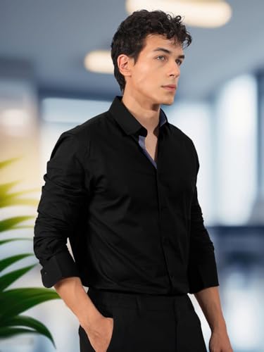 Image of Pinkmint Men's Solid Cotton Formal Shirt | Plain | Full Sleeve - Regular Fit (Available in Plus Sizes and Combo Pack of 2)