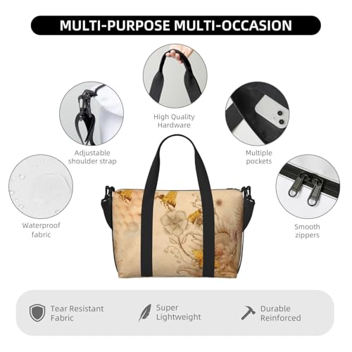 Laptop Tote Bag for Women Work - Retro Hand Drawn Honey Bees Sunflowers Gym Bag for Women Men, Personal Item Crossbody Travel Bags Carry On, Overnight Weekender Bags for Women Travel3
