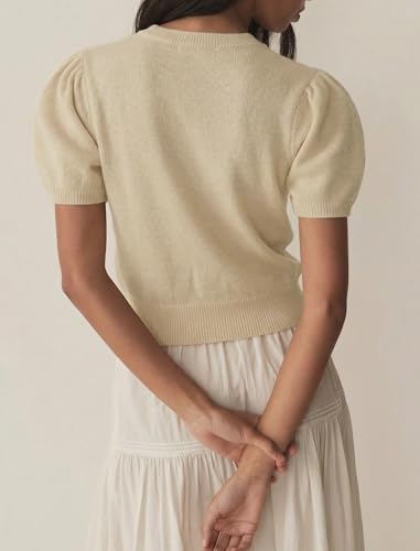 Image of Womens Puff Short Sleeve Cardigan Sweaters Cropped Button up Lightweight Y2k Knit Summer Cardigans