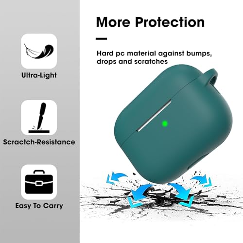 Image of Sounce Earphone Case Cover Compatible for Airpods Pro 2 Case 2022, Soft Silicone Skin Case Cover Shock-Absorbing Protective Case with Keychain [Front LED Visible](Green)