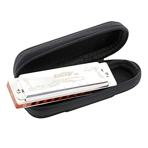East top 10 Holes 20 Tones 008K Diatonic Harmonica Key of D with Silver Cover, Standard Harmonicas For Adults, Professional Player and Students