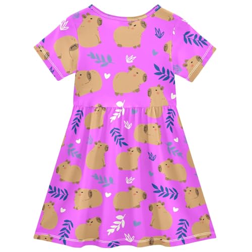 Purple Cute Capybara Toddler Dress Girls Summer Short Sleeve T-Shirt Dress Casual Outfit2