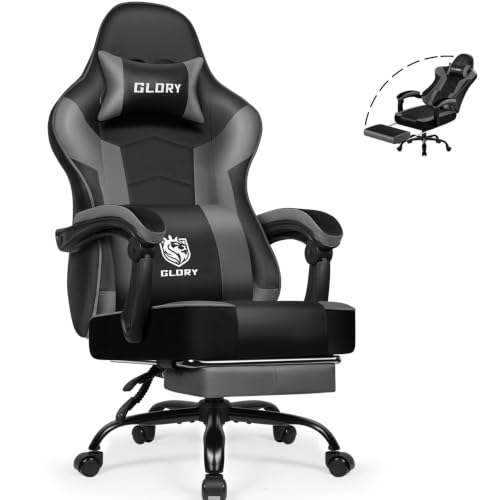 minnouat Gaming Stuhl Ergonomisch mit Fußstütze, Gaming Chair Gamer Stuhl aus Atmungsaktiver Kunstleder, Gaming Sessel mit Verbindungsarmlehnen, Höhenverstellbarer Bürostuhl für Jugendliche Erwachsene