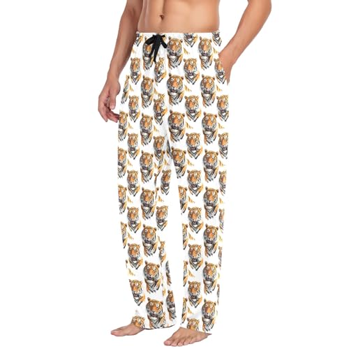 Mens Cotton Pajama Pants Sleep Lounge Pj Bottoms Sleepwear with Pockets Drawstring S Tiger4