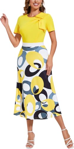 Image of shengfan Women's Casual A Line Swing Summer Dress Formal Short Sleeve Round Neck Wrap Evening Party Dresses