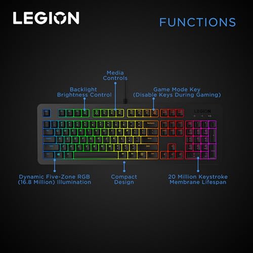 Lenovo Legion K 300 RGB Gaming Keyboard, 16.8 Million Colors, 5 Zone Programmable RGB | Anti Ghosting | Upto 20 Million Keypresses | Customizable | USB 2.0 Interface |3 Year Warranty | Black Lenovo Legion K 300 RGB Gaming Keyboard, 16.8 Million Colors, 5 Zone Programmable RGB | Anti Ghosting | Upto 20 Million Keypresses | Customizable | USB 2.0 Interface |3 Year Warranty | Black