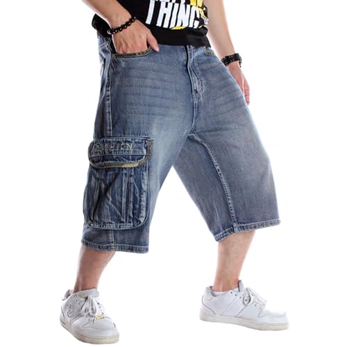 Men's Black Baggy Short Denim Jeans Fashion Hip-Hop Wide Leg Cargo Pants
