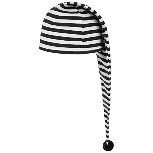 Lipodo Bonnet de Couchage Noir-Blanc (56 cm) - Pour Hommes et Femmes - En Coton Avec Pompom - Taille Unique (53-60 cm) - Pour Dormir la Nuit