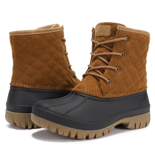 STQ Waterproof Duck Boots Women Warm Winter Snow Boots Insulated Rain Boots Black Brown Size 9