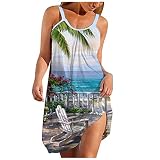 tohole Sommerkleid Damen Mode Rundhals Drucken Strapse Tank Kleid Strandkleider für Damen Partykleid Frauen Casual Kurze Partykleider Lange Kleid ärmellos Kleid mit Schulterfreien Schultern Kleider