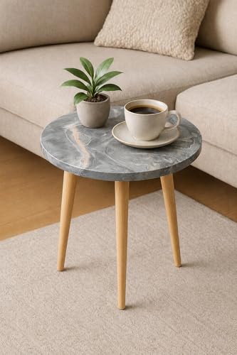 Image of Engineered Wood Foldable Round Shaped Side Table (Grey)
