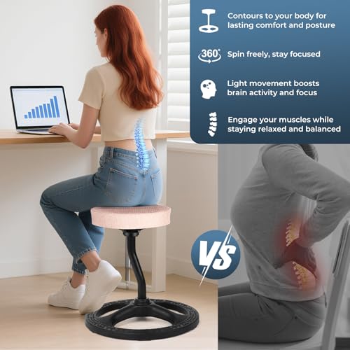 Image of Fitness Seat, ADHD Chair Stool, Stability, Balance, Yoga, Ergonomic Health Stool with Non-Slip Base and Washable Seat Cover - Black (Blush Pink, 17″)