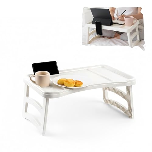 plastific Bandeja con Patas Mesa Plegable para Desayuno o Almuerzo en la Cama Bandeja para Cama de Servicio, Ligera, Bandeja para Servir con Patas Plegables|Talla Única (Blanco, 51 x 33cm)