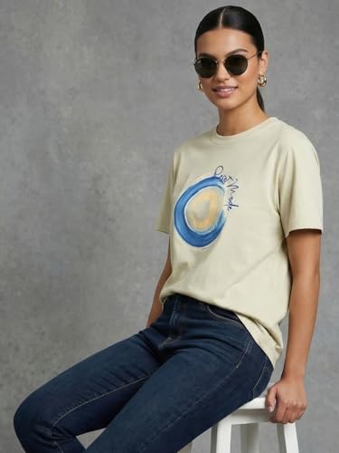 Image of Nobero Women's Graphic Printed T-Shirt | Regular Fit 180 GSM Cotton Tee for Women | Comfortable Round Neck Casual Wear