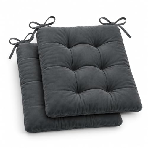 Image of VAS COLLECTIONS Pack of 2 Chair Pad Cushions with Tie Straps, Tufted Seat Cushions for Dining, Office & Wooden Chairs, Soft Comfortable Chair Pads with Durable Stitching, 16 x 16 Inches - Slate Grey