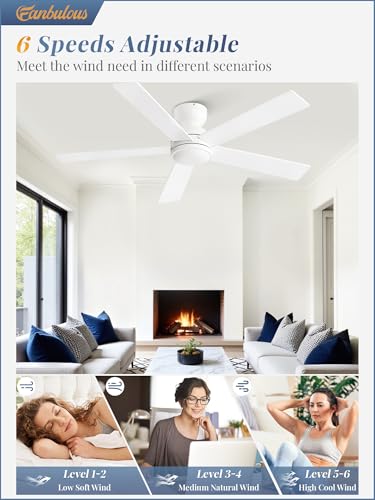 Image of Fanbulous 48 Inch White Ceiling Fan no light, Flush Mount Low Profile