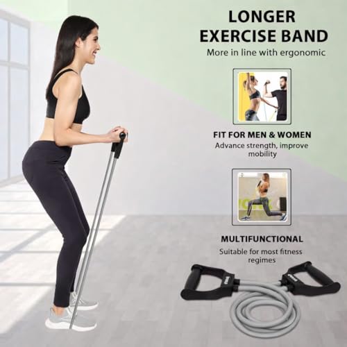 Image of SUREFIT Double Spring Tummy Trimmer, Resistance Toning Tube, Ab Roller & Push-Up Bar 4-in-1 Home Gym Combo Full Body Fitness Kit for Men & Women | Black (Red)