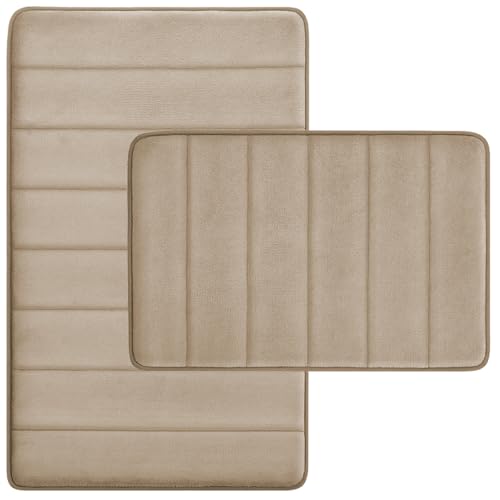 RUN HELIX Bathroom Rugs Set 2 Piece Memory Foam Bath Non-Slip Bath Mat,Washable Room Mats,Absorbent Shaggy Rugs Super Soft Kitchen Mats, Batroom Carpets for Bathroom,Tub,Shower Home Decor（Beige）