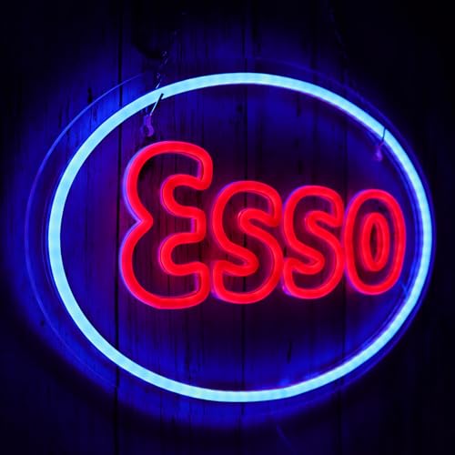 Image of WonderfulLife Esso Neon Sign for Garage Decor,Led Signs for Bar Man Cave Wall Decor,Lube Store or Gasoline Station Display Lighting,Easy Hanging.