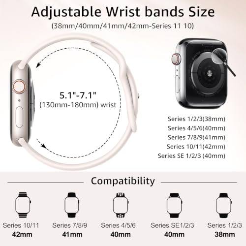Image of 6 Pack Sport Bands Compatible with Apple Watch Band 38mm 40mm 41mm 42mm 44mm 45mm 49mm 46mm for Women Men,Silicone Waterproof Strap for iWatch Apple Watch Series 11 10 9 Ultra 8 7 6 5 4 3 2 1 SE