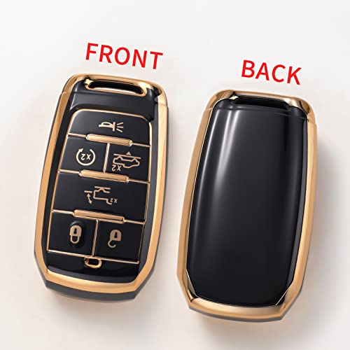 Smart Key Fob Cover Case With Keychain Compatible With 2019-2022 Dodge Ram 1500 2500 Key Holder (6 Buttons, Black) #TOP2