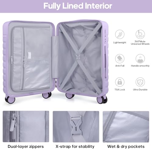 Image of UKEIN Luggage Sets 3 Piece, Carry On Luggage 20In With Spinner Wheels,PC Hardside Suitcase Set with TSA Lock,Durable Carry On Suitcase With Travel Backpack for Men (Violet, 3 piece set (BP /20inch))