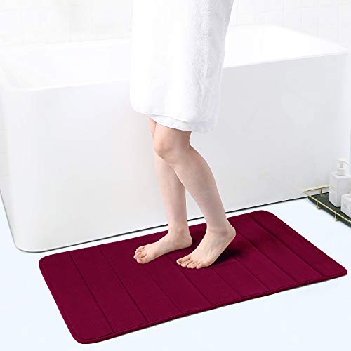 Buganda Memory Foam Soft Bath Mats - Non Slip Absorbent Bathroom Rugs Rubber Back Runner Mat for Bathroom Floors 24\" x 35.4\", Wine Red