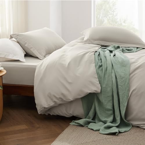 Image of Bedsure California King Size Duvet Cover with Fitted Sheet - 4 Pieces Prewashed Cotton-Like Polyester Extra Soft Bedding Set, Includes 1 Duvet Cover 104''x98'', 2 Pillow Shams, 1 Fitted Sheet, Linen