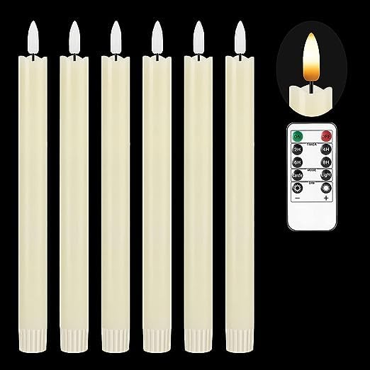 YAVRIXZ Flameless Ivory Taper Candles, Flickering Battery Operated, 3D Wick Warm Light Electric Candles with 10-Key Remote,LED Window Candles Real Wax for Christmas Home Party Wedding Decor(Pack of 6)