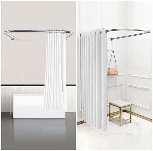 Misounda Curved Shower Curtain Rod, Drilling 304 Stainless Steel Adjustable Shower Rod,With 24 Shower Rings,For Bathroom, Bathtub, Cloakroom, Fitting Room[ U Shaped,35.4×(31.5-47.2)×35.4 inch ]