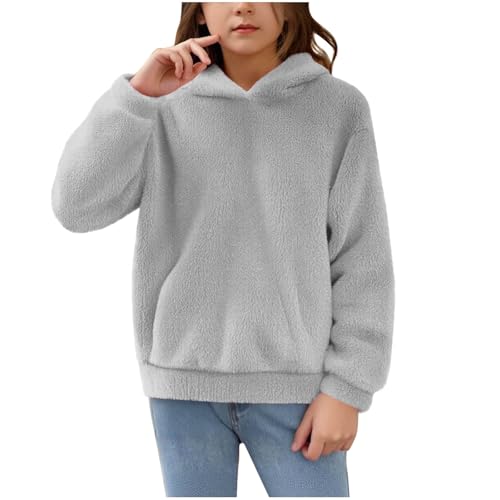 Girls Fuzzy Hoodie Warm Fleece Cute Pullover Sweatshirts with Ear Hood Fashion Fall Winter Hooded Sweatshirt 4-15T2