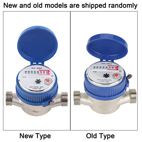 Cold Water Meter 15mm 1/2 inch Water Flow Meter with Accessories for Garden & Home