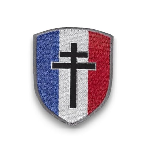 Ecusson CROIX DE LORRAINE - FFI Croix de la libération avec dos scratch et support à coudre fourni - France Libre - Taille 8x6,4CM - Support velours pour scratch à coudre offert