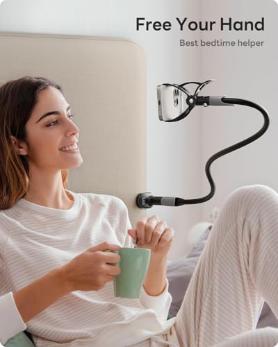 image for SAIJI Gooseneck Bed Phone Holder, Flexible Long Arm Phone Mount for De