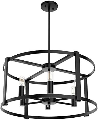 Hunter - Astwood 6-Light Matte Black, Large Chandelier, Dimmable, Caged Style, Drum Shaped, for Bedrooms, Kitchens, Dining, Living Rooms - 19001