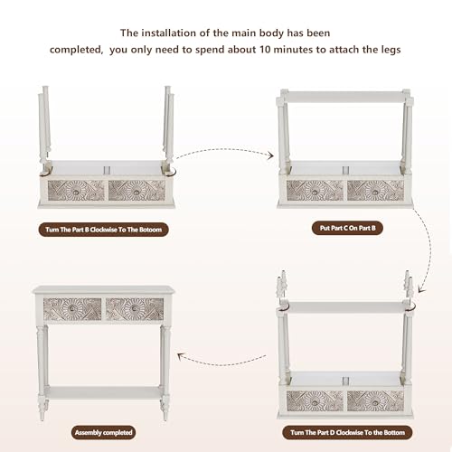 COSIEST Console Table with 2 Drawers, MDF Narrow Entryway Table with Storage Shelf, Wood Accent Sofa Table for Living Room, Entrance, Hallway, Couch, Light Grey - Image 4