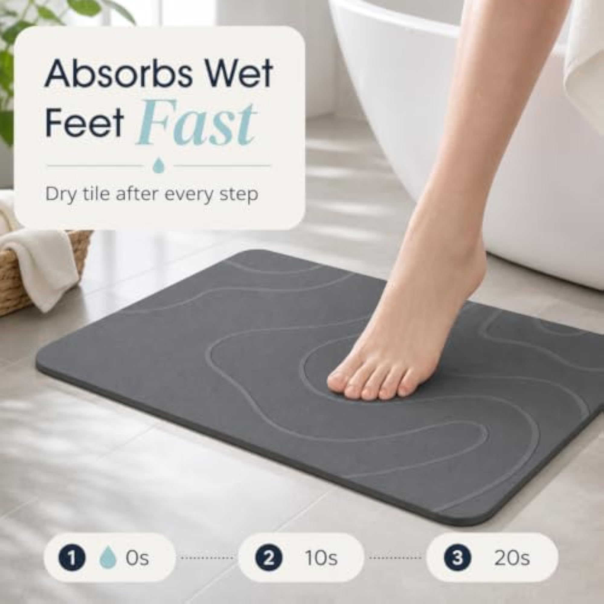 Diatomaceous Earth Bath Mat, Super Absorbent Quick Dry