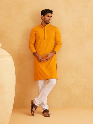 Image of SOJANYA (Since 1958 Men's Cotton Embroidered Thread Work Kurta With white churidar Pyjama