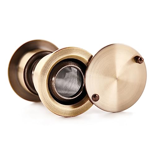 Image of Safety Security One Way Front Door Viewer with 220 Degree Angle, Heavy Duty Peephole Made by Brass with Privacy Cover, Antique Bronze, Pack of 1